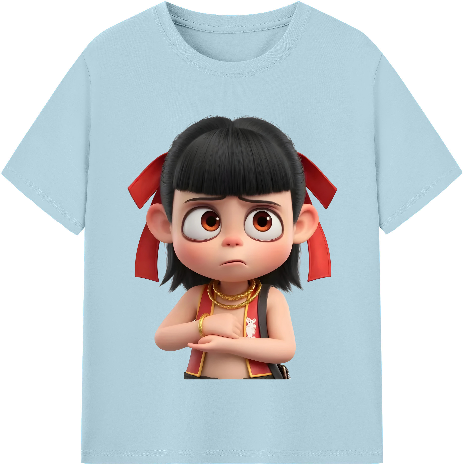 （画像用） Ne Zha 2 ナタ 魔童の大暴れ 綿100％半袖Tシャツ（フロントプリント）